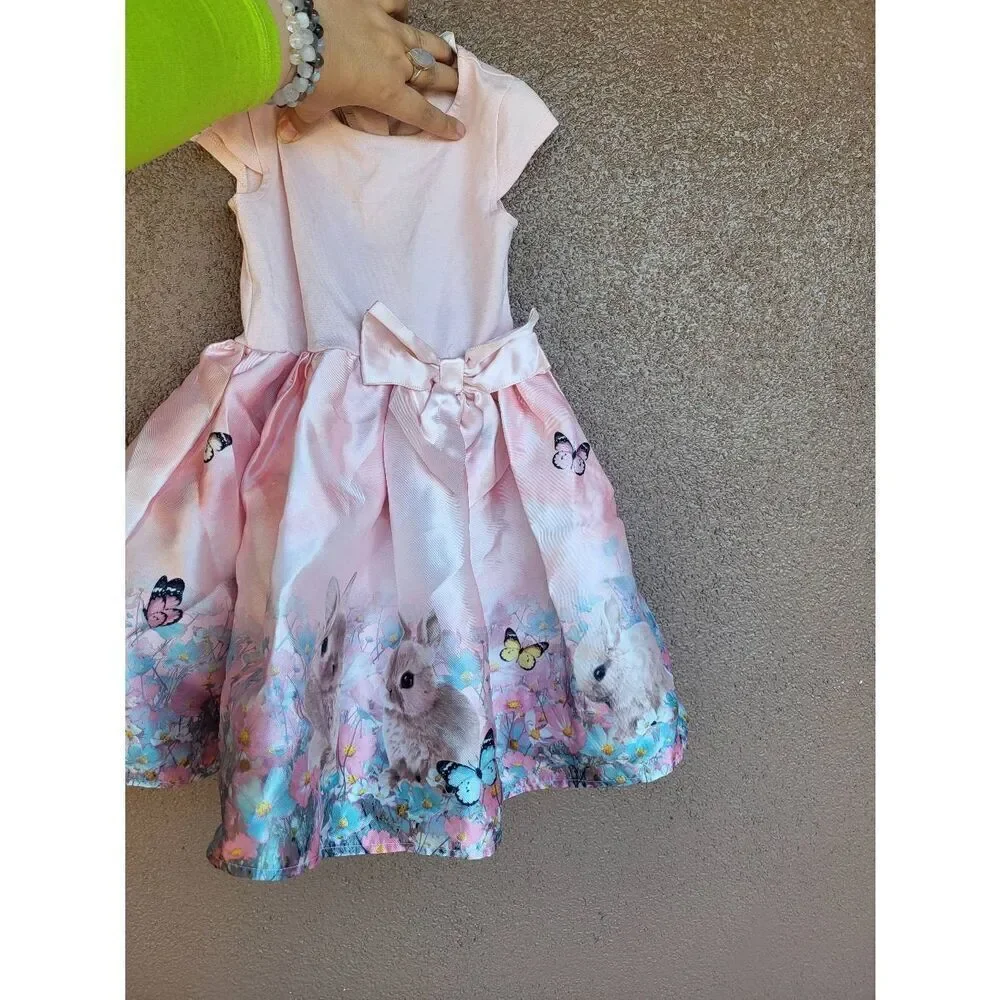 H&M 2-4 y pink denim dress with flowers&butterflies - Picture 1 of 2